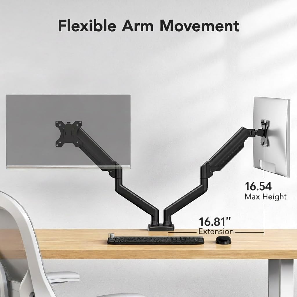 HUANUO Dual Monitor Mount for 2 Monitors up to 30 inches, Each Arm Holds Max 22lbs, Dual Monitor Stand with Advanced System, Height-Adjustable/Tilt/Swivel/Rotate, VESA Standard 75mm or 100mm