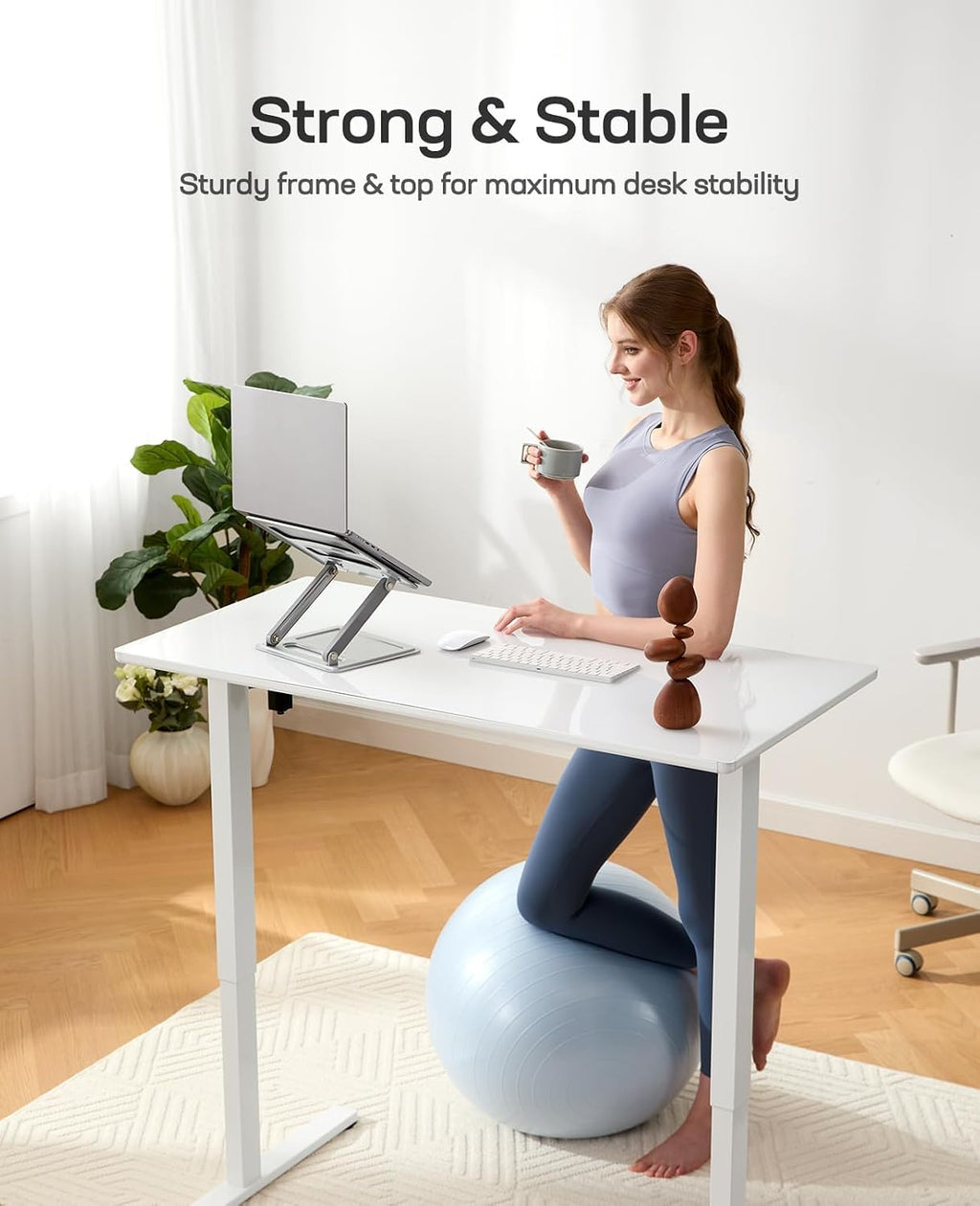 Marsail 55 x 28 inch Glass Standing Desk with 4-Zone Drawer Storage, White | 28.3–46.5 Inch Height Range, One-piece Tempered Glass top, 4 Preset Heights, Sit Stand Design, Ergonomic Home Office Desk