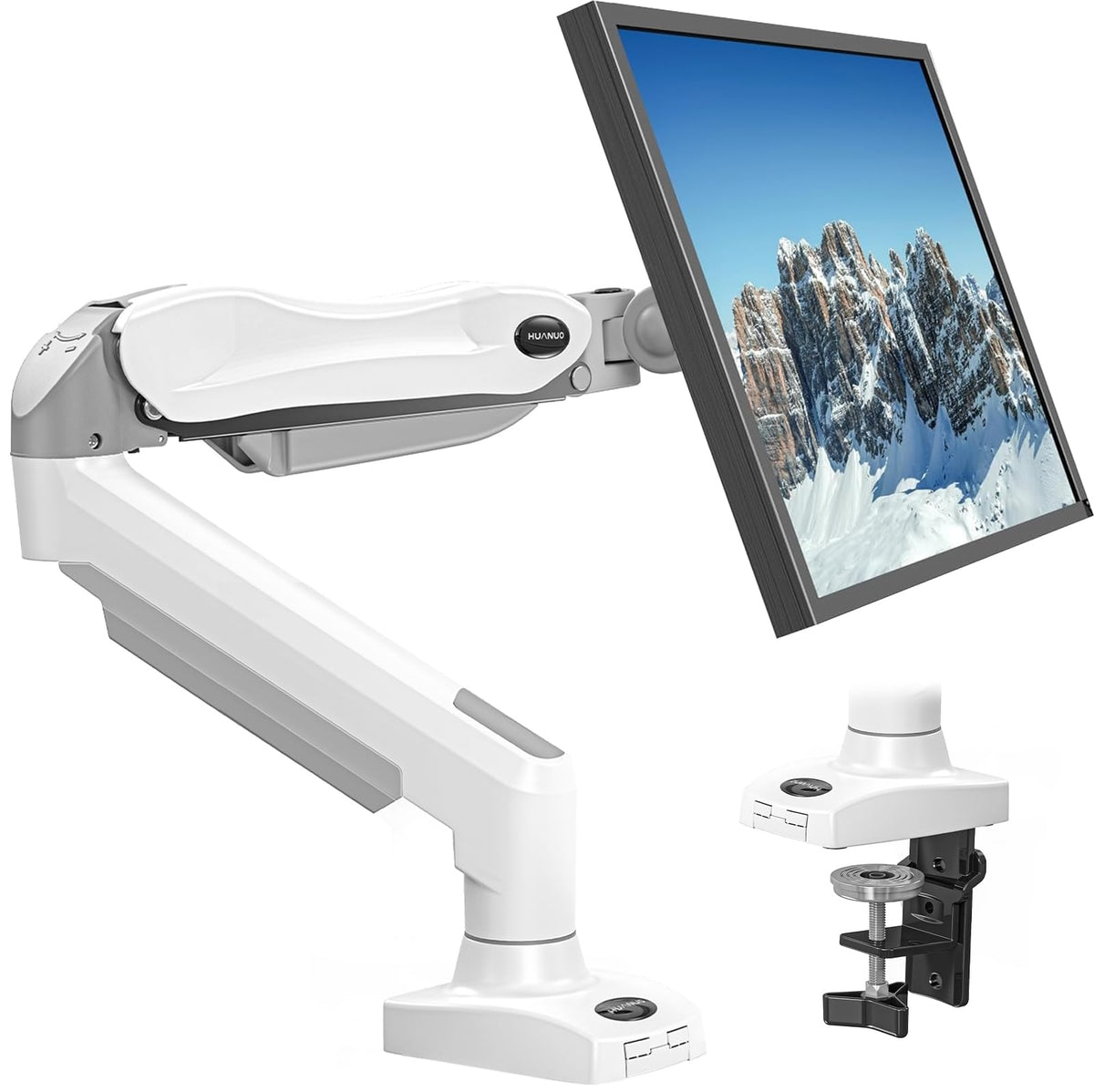 HUANUO Monitor Halterung für 13 bis 32 Zoll Bildschirme, Einzelner Monitorarm Ständer Hält 2~9 kg, Höhenverstellbare mit Neigungen, Schwenken, Dreht, VESA 75 & 100 mm