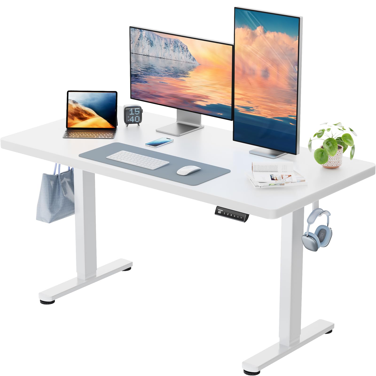 HUANUO Höhenverstellbarer Schreibtisch 140x80cm mit Ganze Tischplatte | Bürstenloser Motor, ergonomisches Stehpult, einfache Montage, für Homeoffice