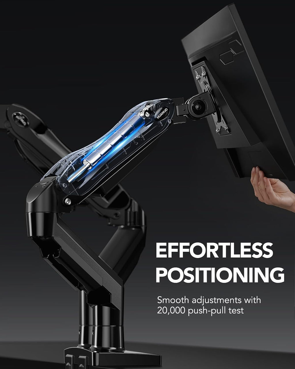 HUANUO Dual Monitor Stand, Fully Adjustable Gaming Monitor Desk Mount for 13–27″ Computer Screens, Full Motion VESA 75x75/100x100 with C-Clamp & Grommet Base, Each Arm Holds 4.4 to 19.8 lbs