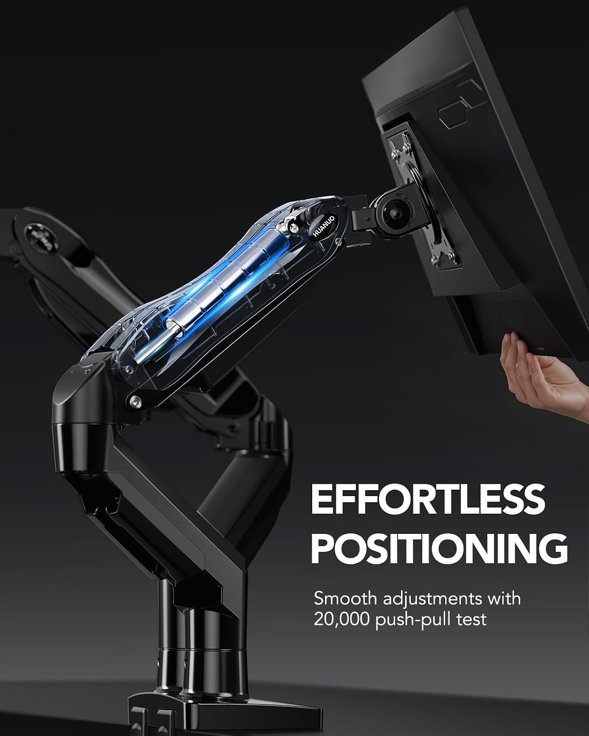 HUANUO FlowLift™ Dual Monitor Stand, Fully Adjustable Gaming Monitor Desk Mount for 13–30″ Computer Screens, Full Motion VESA 75x75/100x100 with C-Clamp & Grommet Base, Each Arm Holds 4.4 to 19.8 lbs