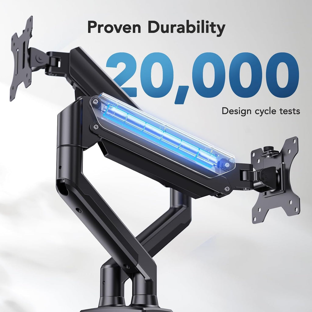HUANUO Dual Monitor Mount for 2 Monitors up to 30 inches, Each Arm Holds Max 22lbs, Dual Monitor Stand with Advanced System, Height-Adjustable/Tilt/Swivel/Rotate, VESA Standard 75mm or 100mm