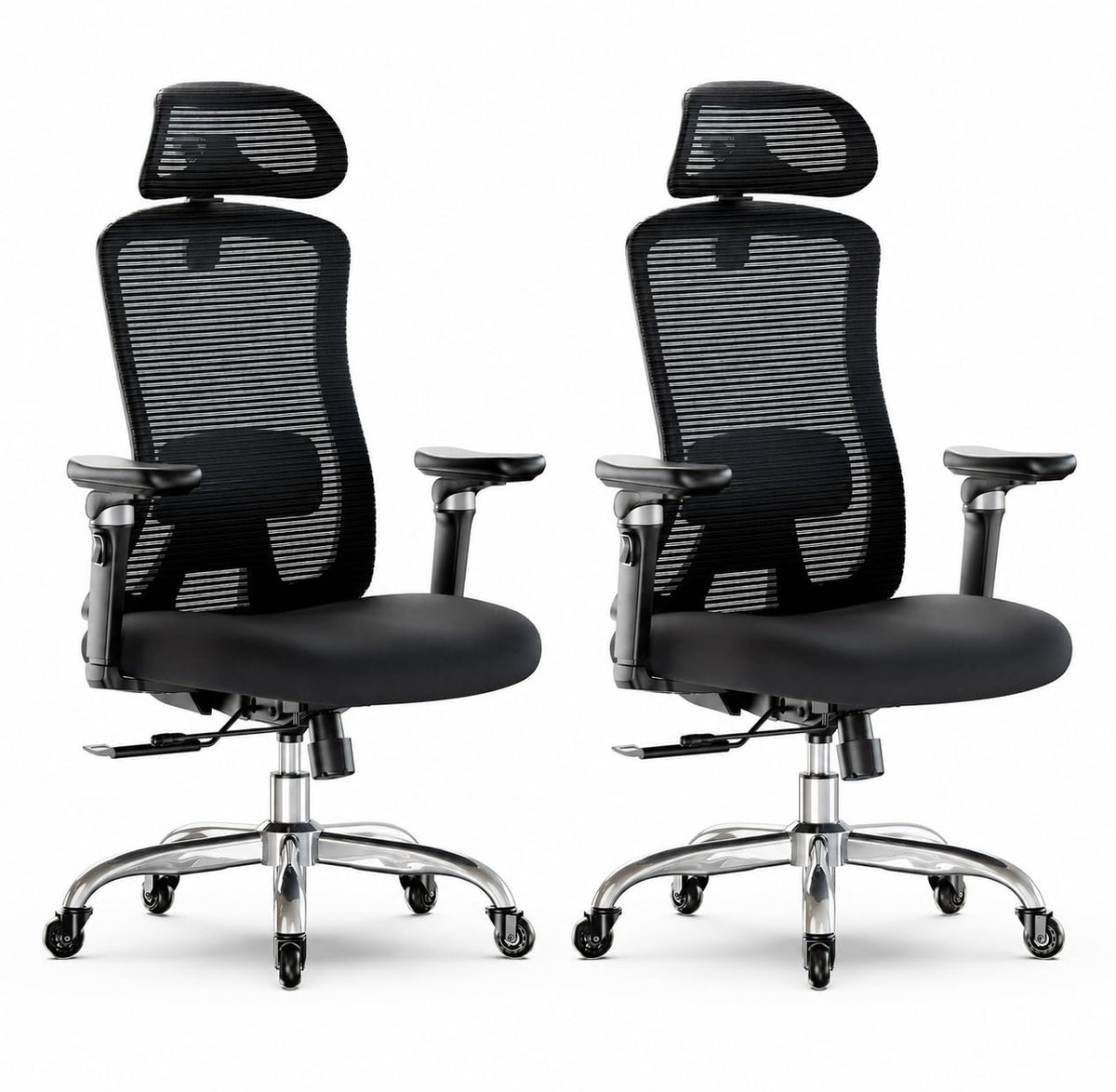 Marsail Ergonomic Desk Chair with 6D Armrests, Adjustable 3D Backrest, Sliding Seat, Lumbar Support and Lock Tilt in 4 Positions – High and Reinforced Chair with Capacity 150 kg, Black