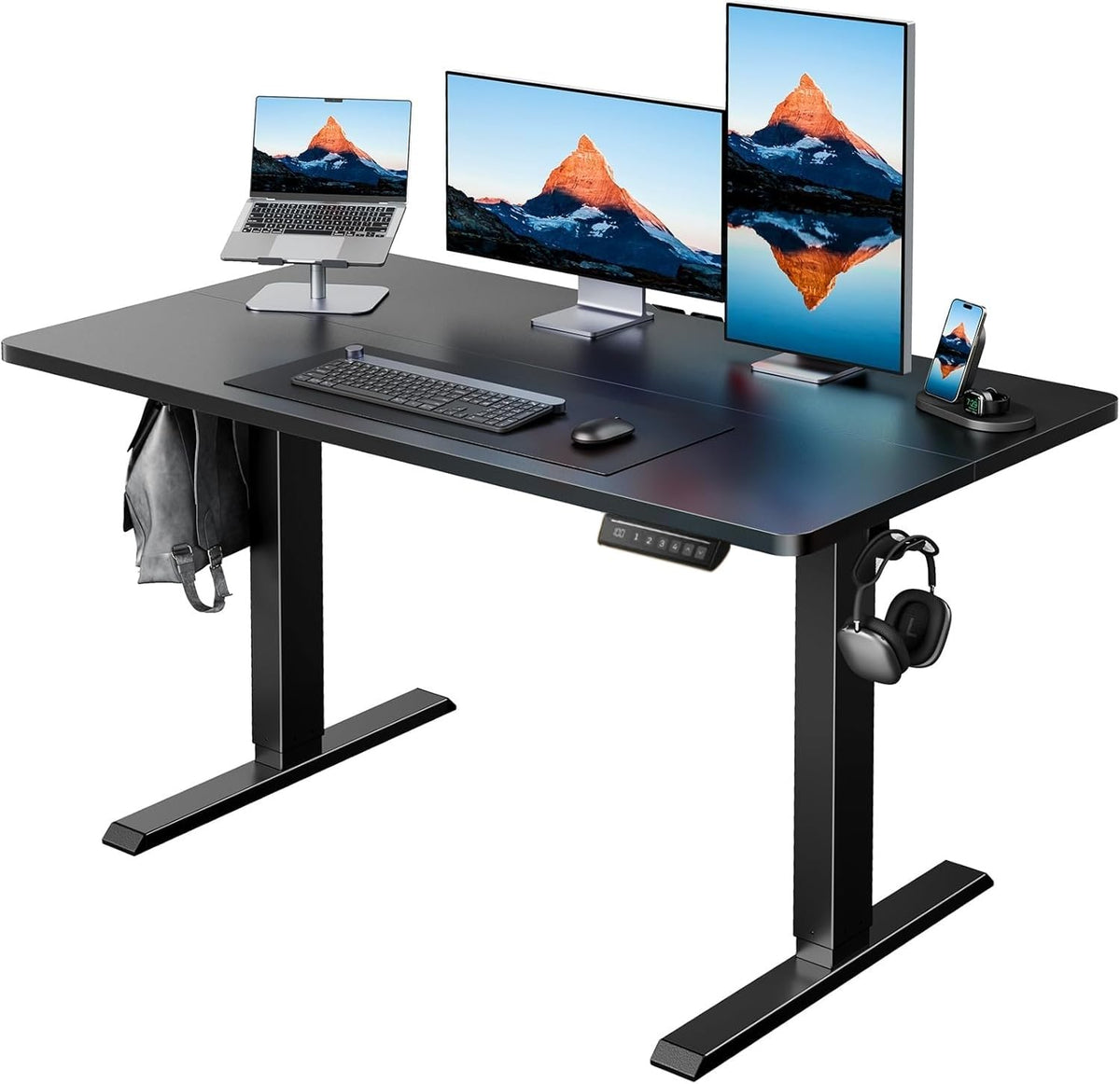 HUANUO 32x19 Inch Small Electric Standing Desk, Adjustable, Light Walnut