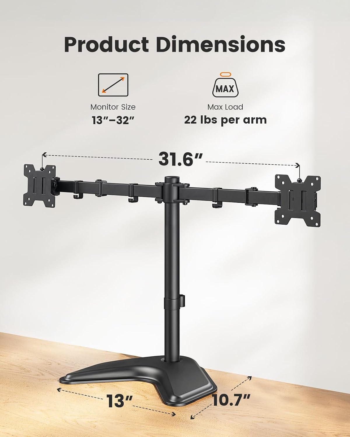 ErGear Freestanding Dual Monitor Stand for 13-32 inch Screens