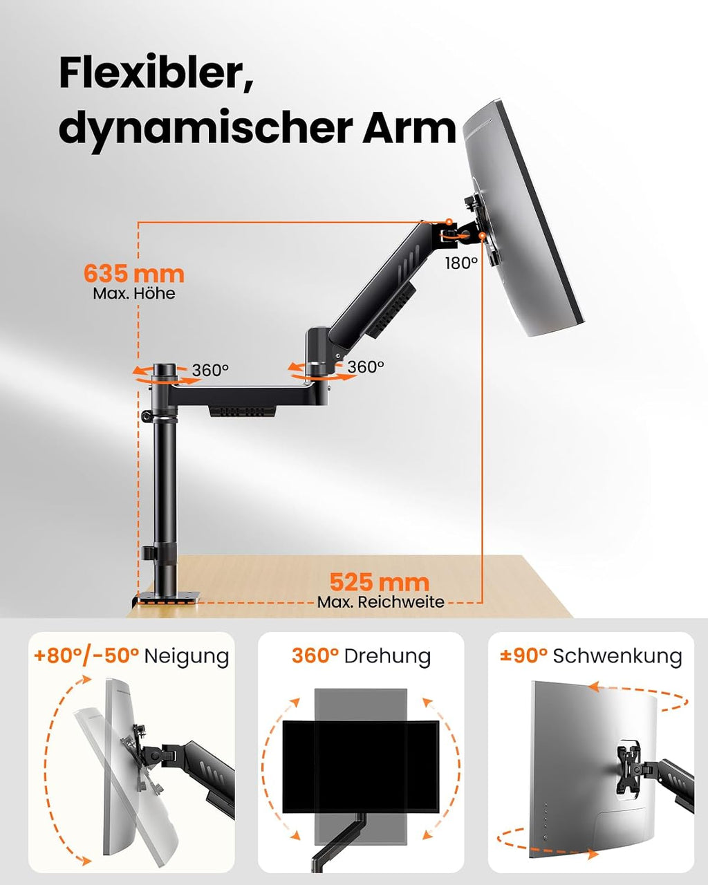 ErGear Monitor Halterung 2 Monitore für 13″-32″, vertikale Dual Monitor Arm Bildschirm 9kg, erhöht Stabilität mit integriert C-Klemme, verbessert Kabelmanagement, VESA 75x75/100x100mm, schwarz