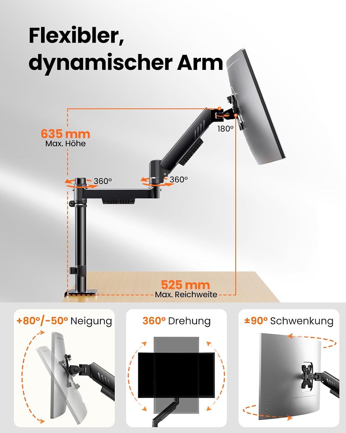 ErGear Monitor Halterung 2 Monitore für 13″-32″, vertikale Dual Monitor Arm Bildschirm 9kg, erhöht Stabilität mit integriert C-Klemme, verbessert Kabelmanagement, VESA 75x75/100x100mm, schwarz