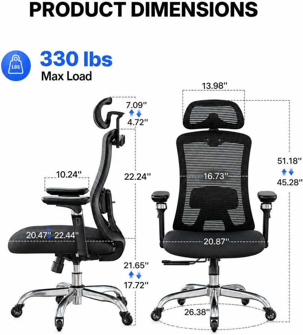 HUANUO Office Chair with 6D Armrests and Adjustable Seat Depth