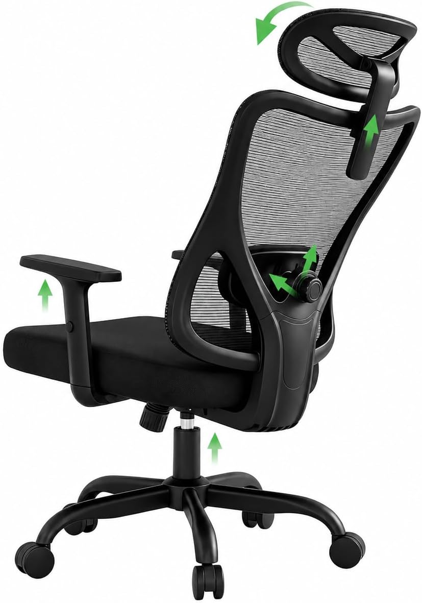 Marsail Desk Chair, 130° Lockable Swivel, Resists 150 kg