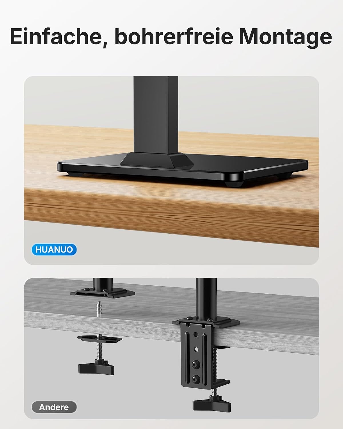 HUANUO Monitor Ständer, Freistehende Monitorständer Höhenverstellbar 13 bis 34 Zoll, bis zu 20kg Kapazität, 5 Höhenoptionen, Drehbarer Bildschirm Ständer 360° Schwenkung, VESA 75x75mm/100x100mm Gaming
