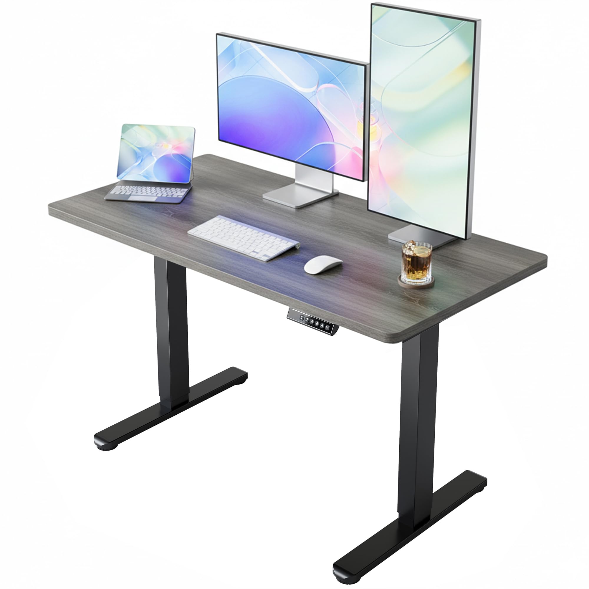 HUANUO 55 x 28 inch Electric Standing Desk Adjustable Height, 4 Memory Height Settings, Sit Stand Up Desk for Home Office & Computer Workstation, Light Walnut