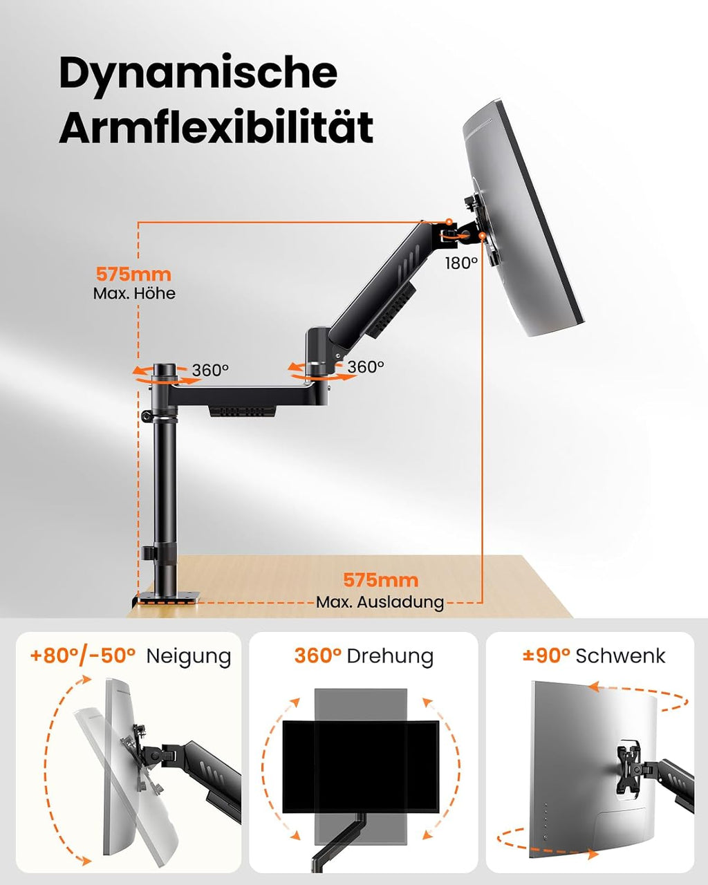 ErGear Monitor Halterung 13-34 Zoll, Monitor Arm bis 9 kg, höhenverstellbar