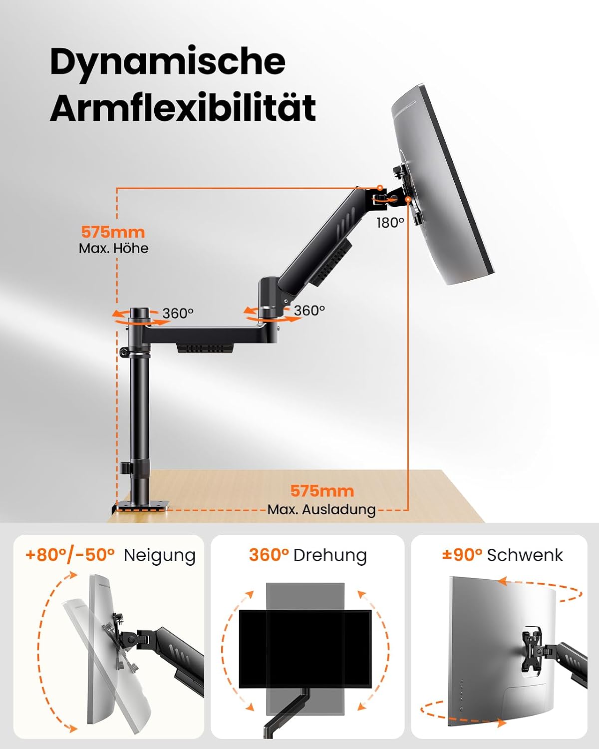 ErGear Monitor Halterung 13-34 Zoll, Monitor Arm bis 9 kg, höhenverstellbar