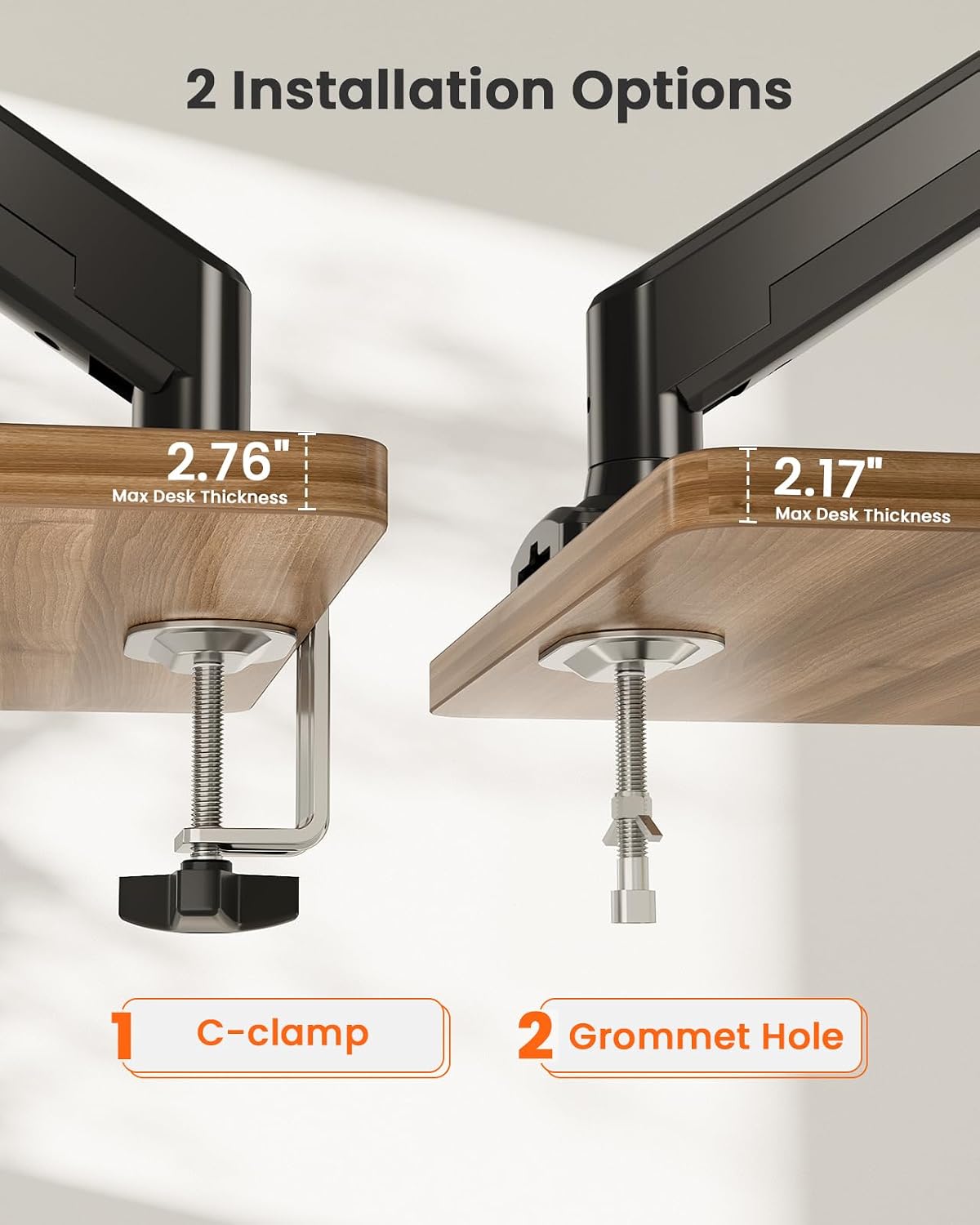 ErGear Single Monitor Arm Desk Mount for 13~34 Inches Screens, Height Adjustable Monitor Stand with Tilt, Swivel, Rotation, C-Clamp & Grommet Base, VESA 75 & 100 mm, Holds up to 10 kg Gaming