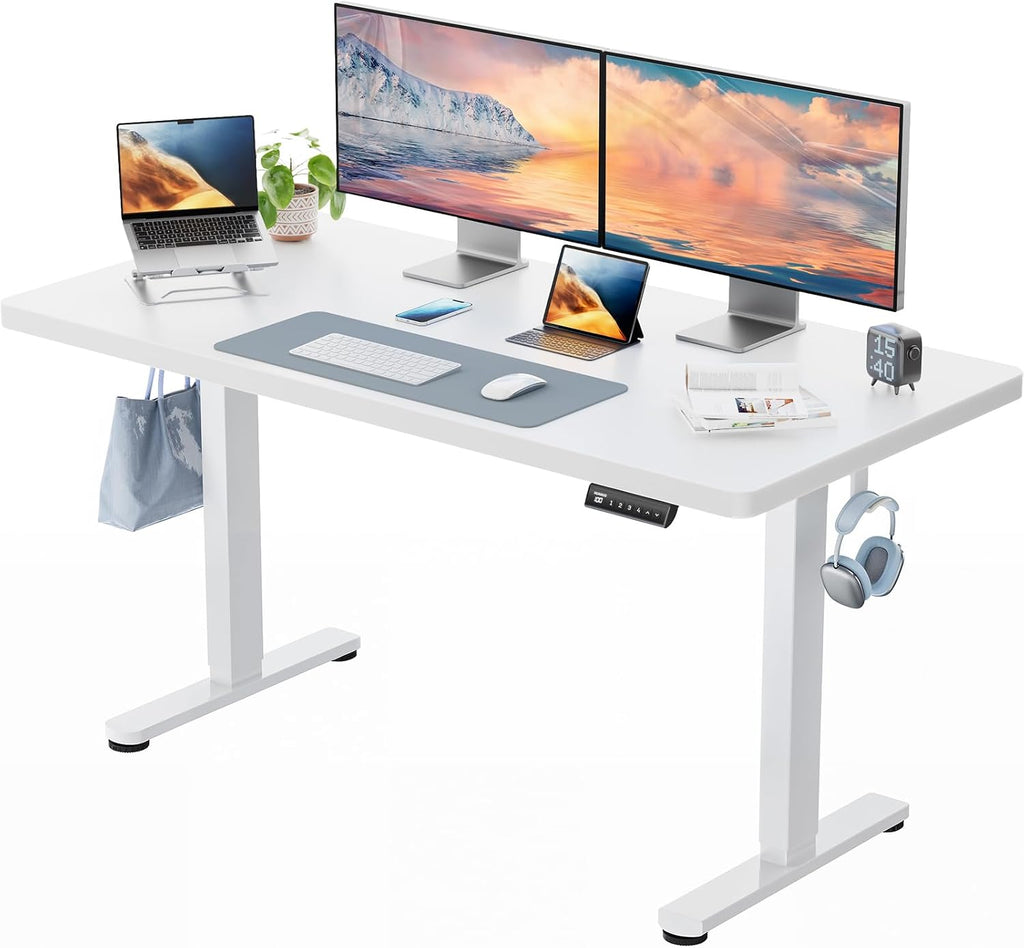 HUANUO Höhenverstellbarer Schreibtisch 140x80cm mit Ganze Tischplatte | Bürstenloser Motor, ergonomisches Stehpult, einfache Montage, für Homeoffice