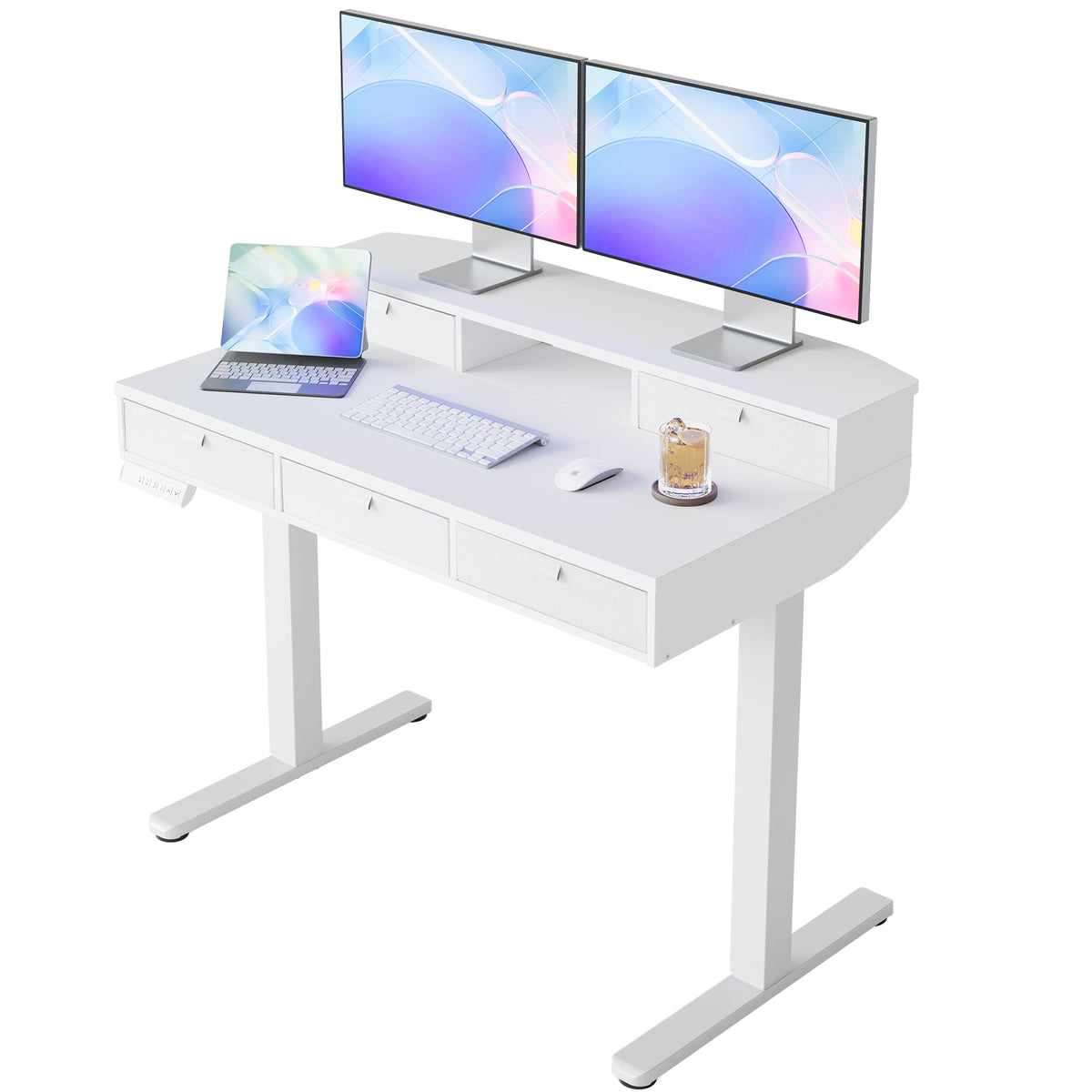 HUANUO 40 x 24 Inch Electric Standing Desk with 4 Drawers, Natural