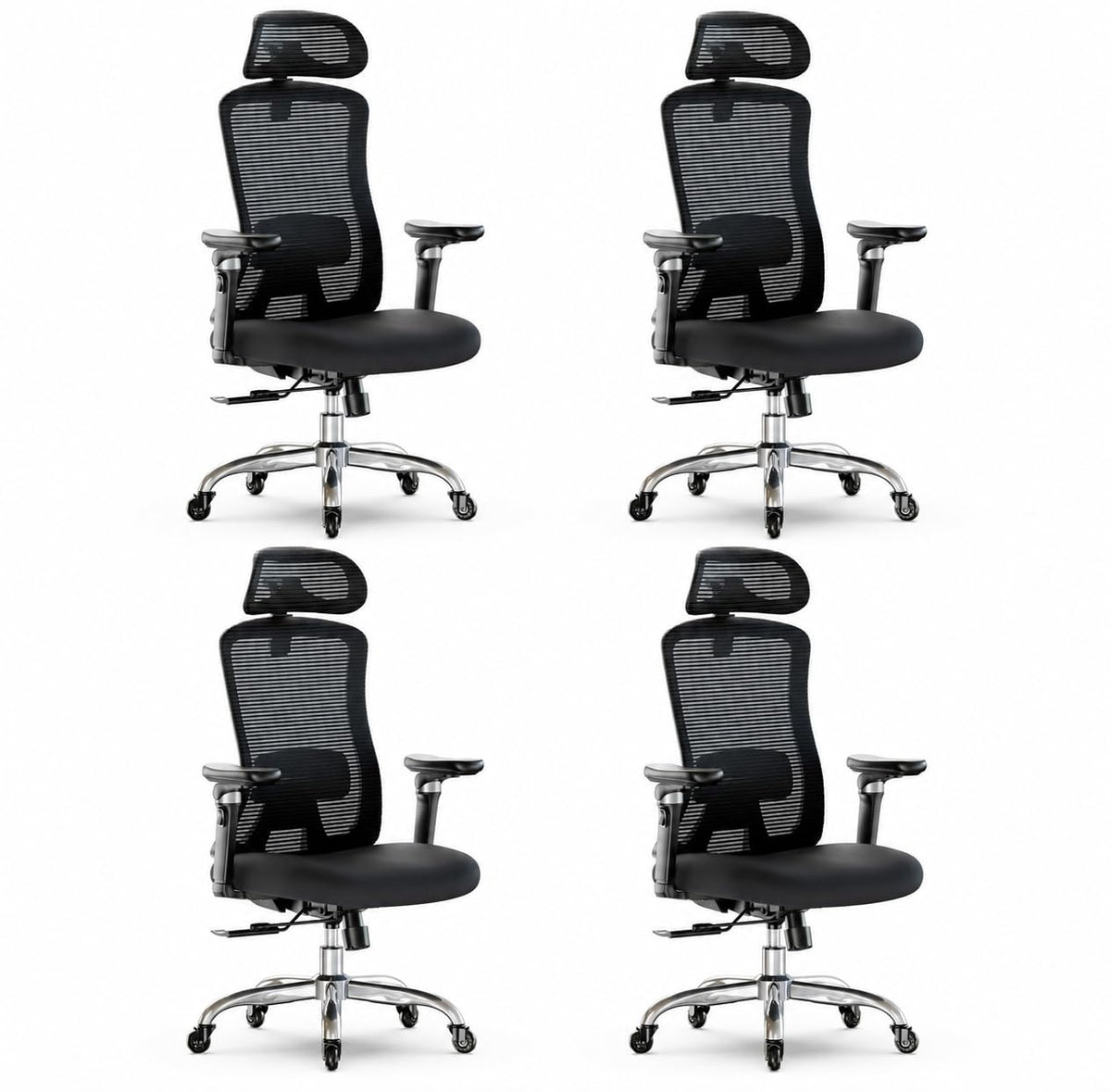 Marsail Ergonomic Desk Chair with 6D Armrests, Adjustable 3D Backrest, Sliding Seat, Lumbar Support and Lock Tilt in 4 Positions – High and Reinforced Chair with Capacity 150 kg, Black