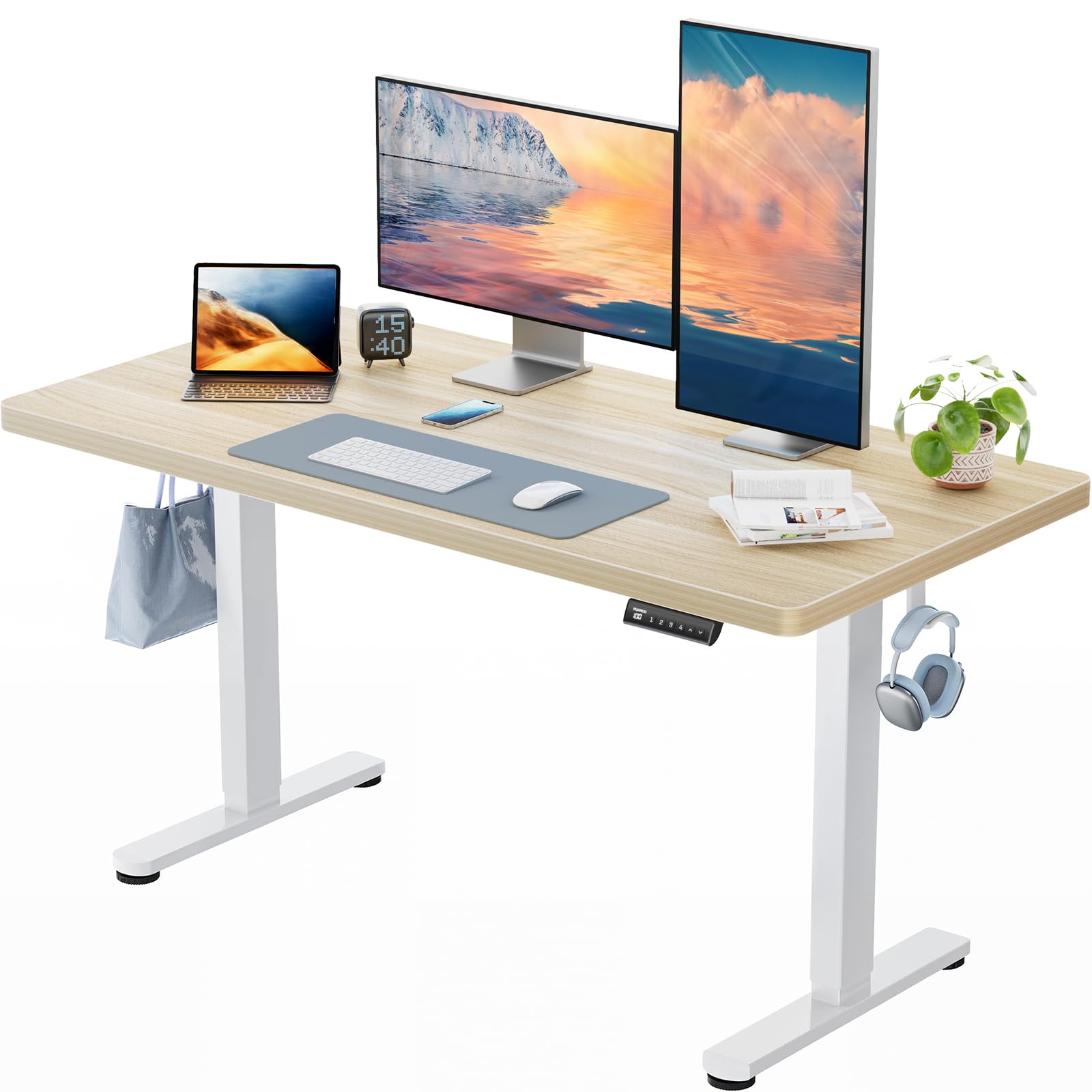 HUANUO Höhenverstellbarer Schreibtisch 140x80cm mit Ganze Tischplatte | Bürstenloser Motor, ergonomisches Stehpult, einfache Montage, für Homeoffice