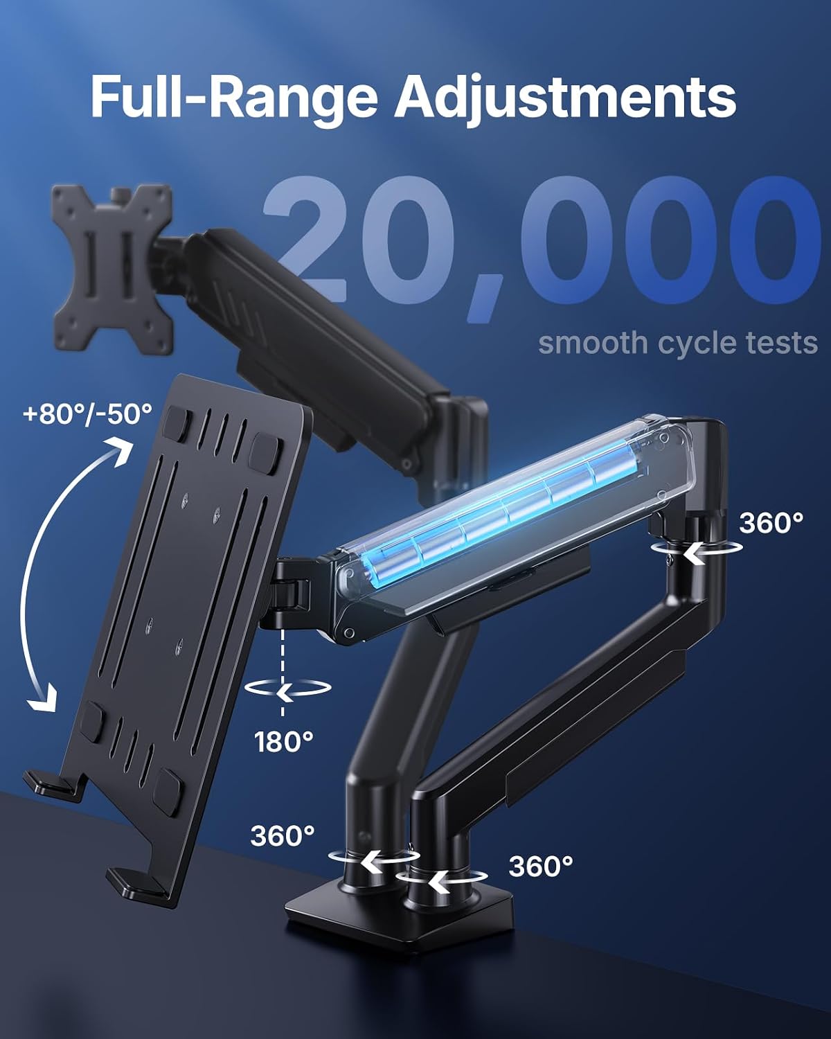 HUANUO Dual Monitor Arm with Laptop Tray, 13-32" Monitor, 17" Laptops
