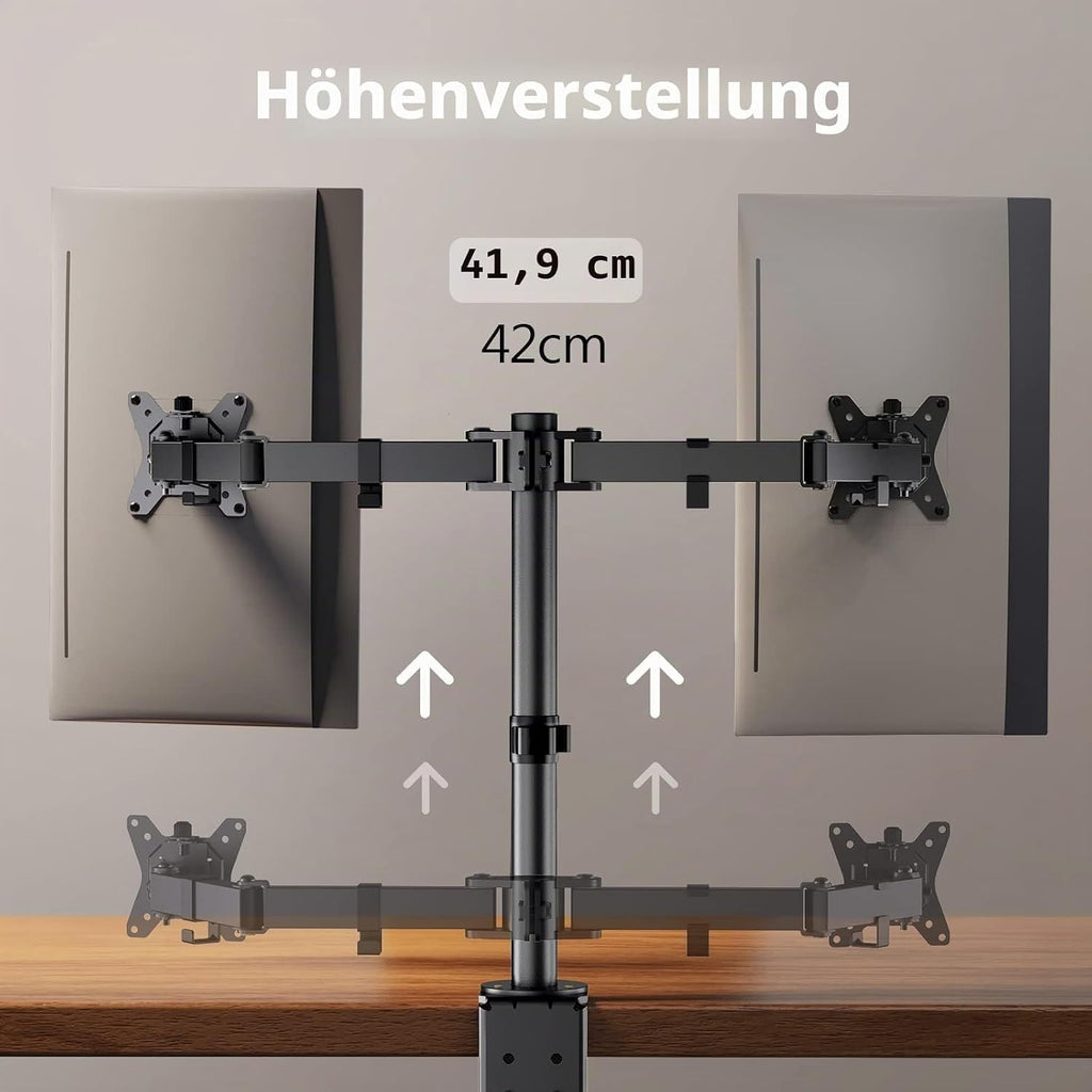 ErGear Monitor Halterung 2 Monitore für 13-32 Zoll Bildschirm, Bildschirmhalterung 2 Monitore Höhenverstellbar Neigbar Schwenkbar Drehungbar, VESA 75/100