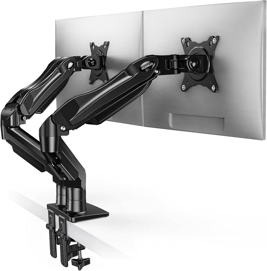 HUANUO Dual Monitor Stand for 13 to 32 Inches, Design Dual Monitor Mount, Fully Flexible Adjustable with Tilt, Swivel, Rotation, VESA 75/100, 19.8lbs per arm