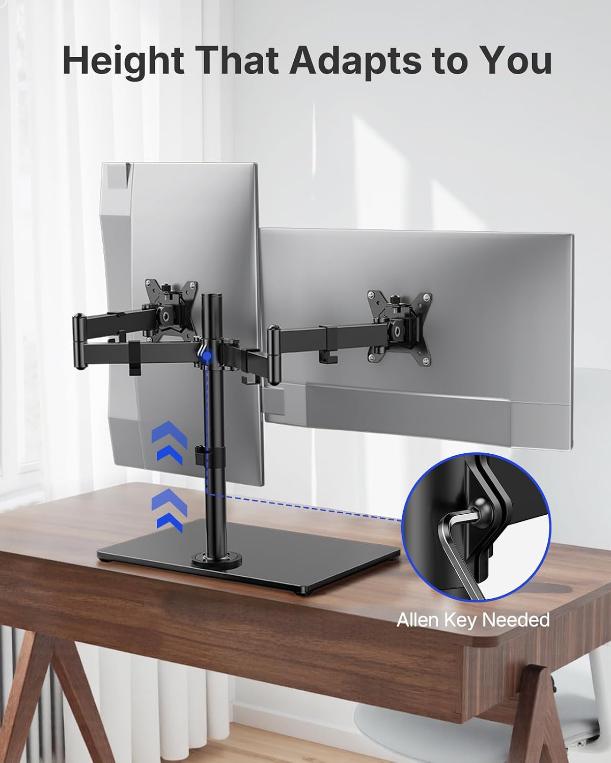 HUANUO Free Standing Dual Monitor Stand for 13-32 Inch Monitors, Glass Base