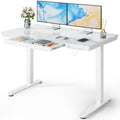 Marsail Glass Standing Desk with Drawer, 47.24 inch Electric Standing Desk, Height Adjustable Desk with One-Piece Tabletop & USB Charging Ports, Sit Stand Desk with Storage for Home & Office White