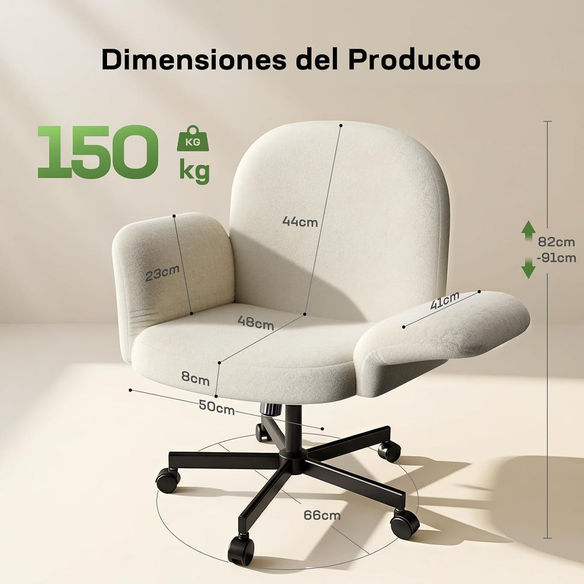Marsail Dressing Table, Reg Arms 180°, Reclining Backrest 105°, White
