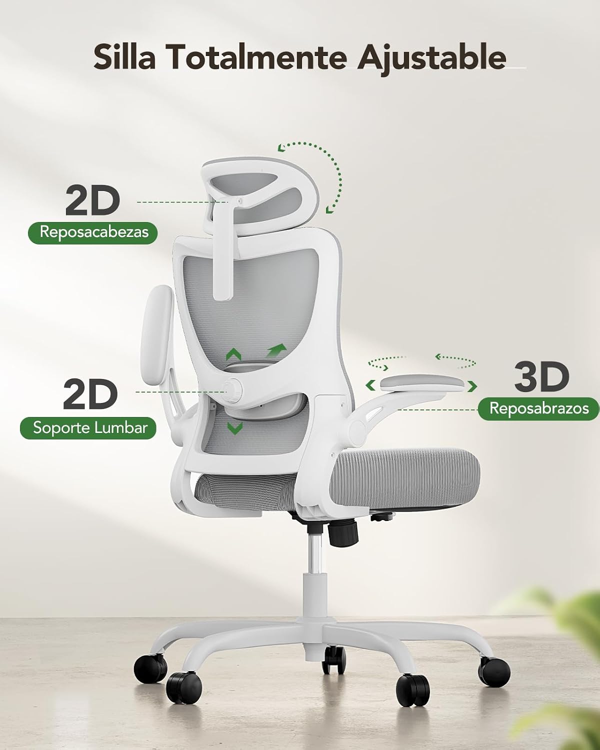 Marsail Ergonomic Desk Chair: Computer Office Chair with Mesh High Back and Adjustable Lumbar Support Swivel Chair for Work with Wheels, 3D Armrest and Headrest