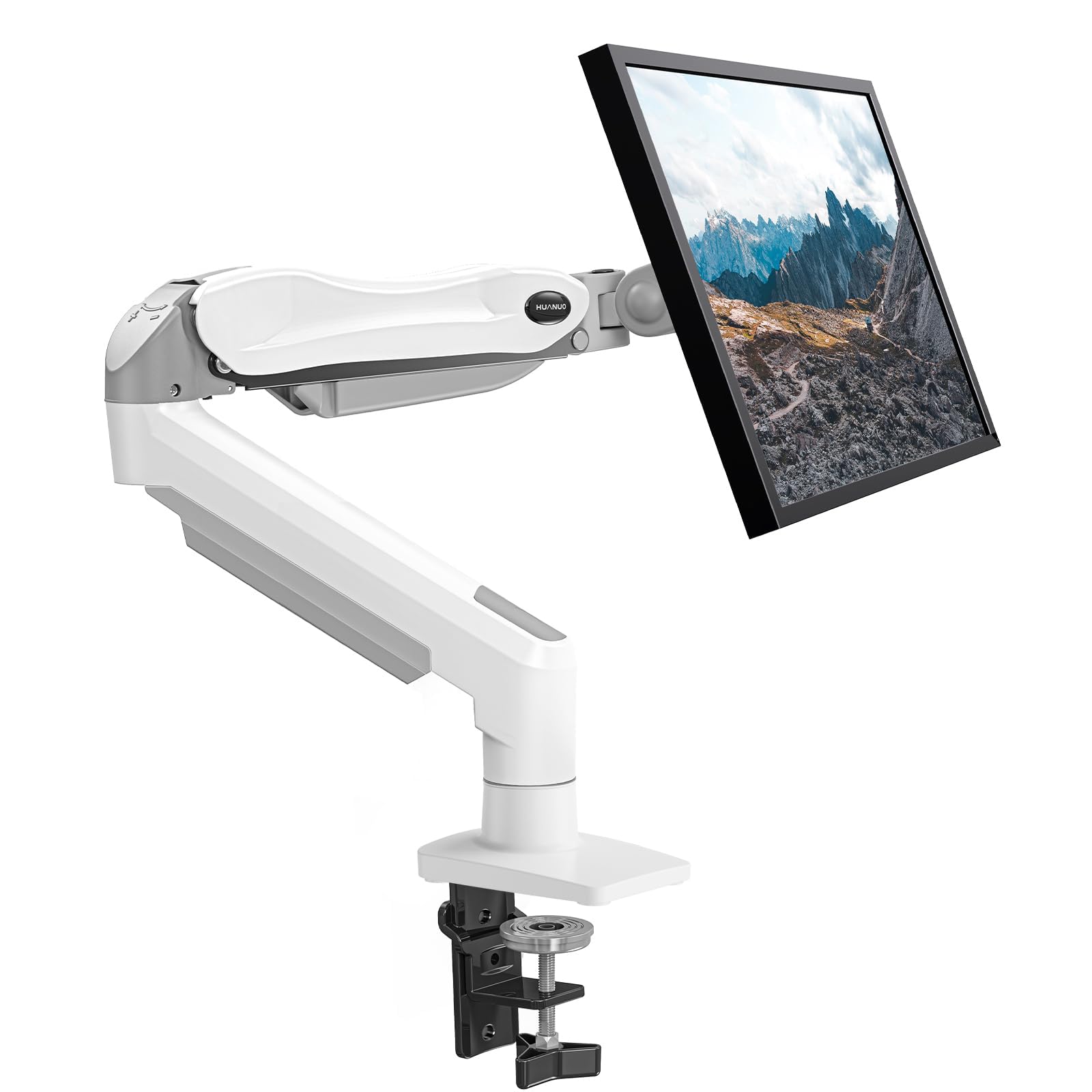 HUANUO FlowLift™ Single Monitor Mount, 13 to 32 Inch Monitor Arm, Adjustable Monitor Stand, Vesa Mount with Clamp and Grommet Base - Fits 4.4 to 19.8lbs LCD Computer Monitors