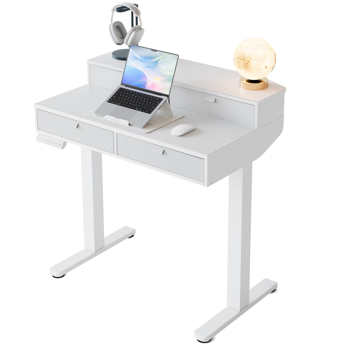 HUANUO Standing Sitting Desk Drawers 120 x 60 cm Adjustable Height | Compatible with C-clamp holder, 4 adjustable height adjustments