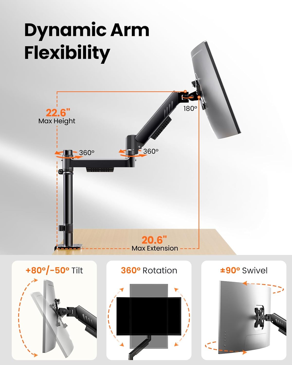 ErGear Single Monitor Arm, Adjustable Desk Gaming Monitor Mount for 13-34″ Screens, Up to 19.8 lbs, Enhanced Stability with Integrated C-Clamp, Upgraded Cable Management, VESA 75x75/100x100mm, Black