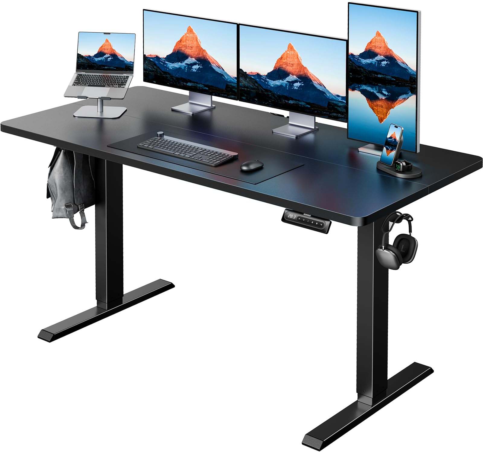 HUANUO 32x19 Inch Small Electric Standing Desk, Adjustable, Light Walnut