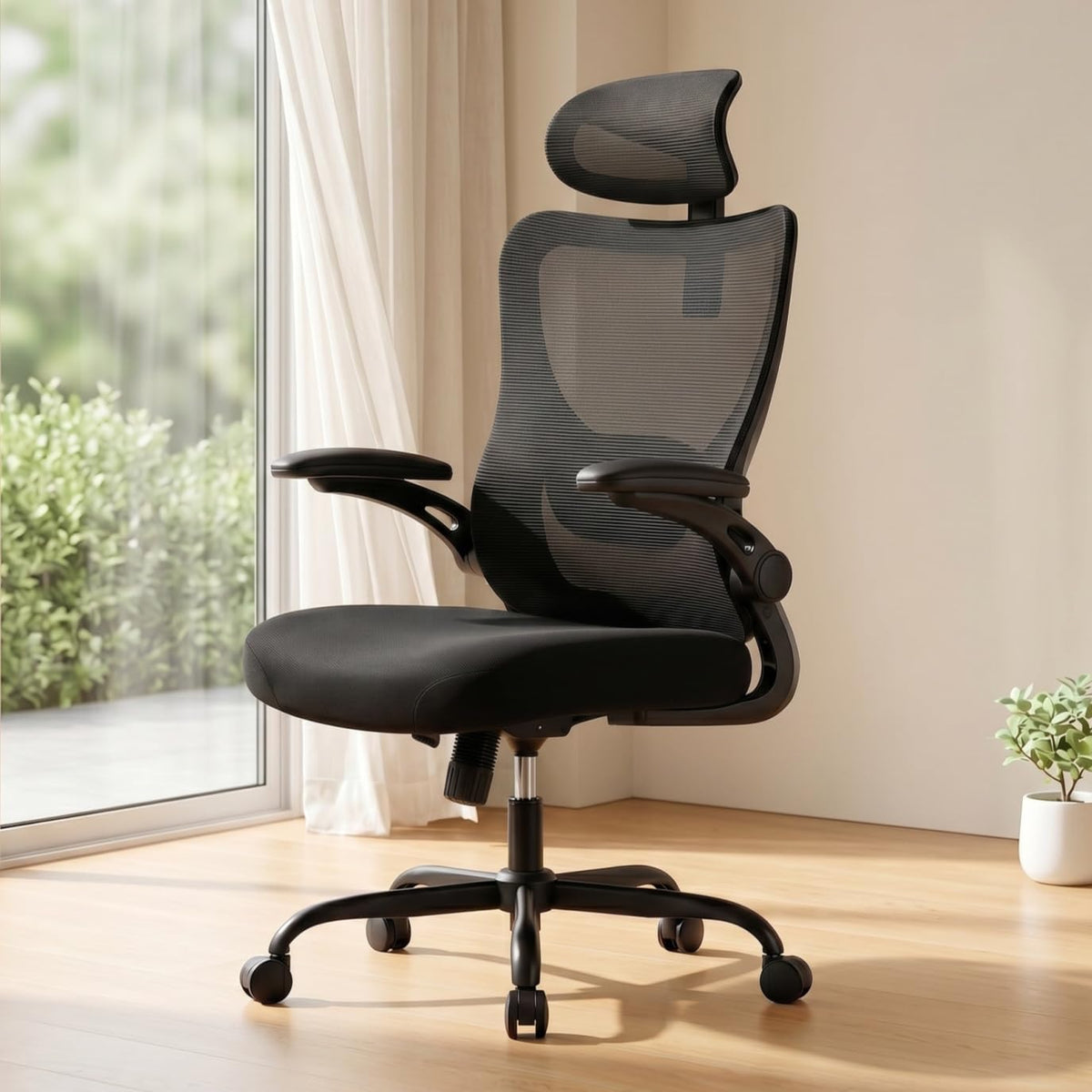 Marsail Ergonomic Office Chair, Ergonomic Desk Chair with 2D Headrest, 2D Lumbar Support, 3D Folding Armrest, Seat 8 cm, Height Adjustable, Tilt Function, Up to 136 kg