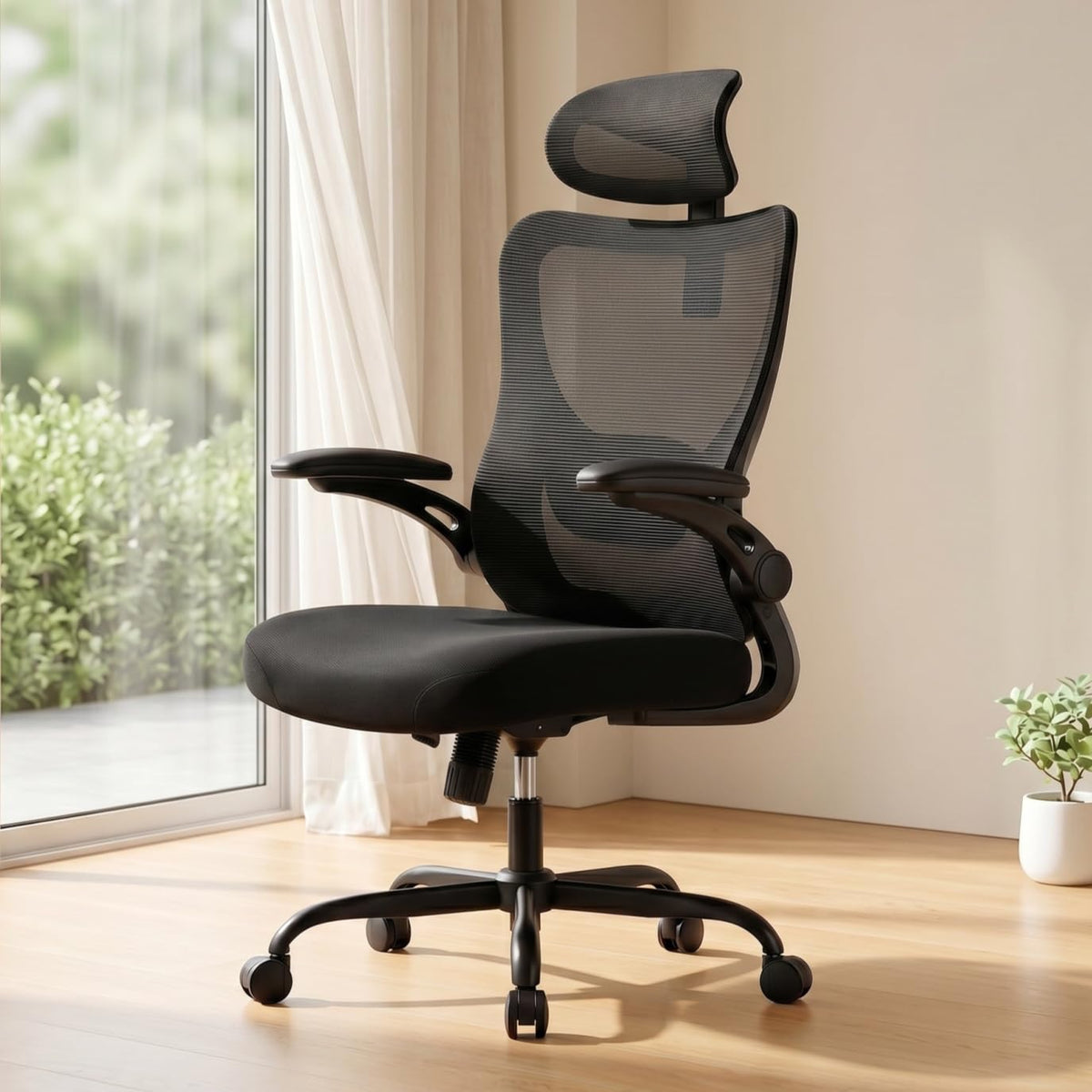 Marsail Ergonomic Desk Chair: Computer Office Chair with Mesh High Back and Adjustable Lumbar Support Swivel Chair for Work with Wheels, 3D Armrest and Headrest