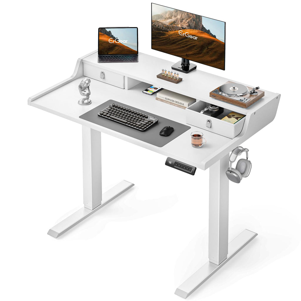 ErGear Electric Standing Desk with Drawers, 63″ x 28″ Gaming Table Compatible Monitor Stand, Stand up Desks, Home Office Height-Adjustable Desk with Storage Shelf, 4 Preset Heights, Black