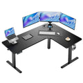 HUANUO 63″ L-Shaped Standing Desk, Built-in Power Outlets, Vintage Brown | 3 Memory Presets, Sturdy Steel Frame, 220 lbs Capacity, Large Power Strip Holder