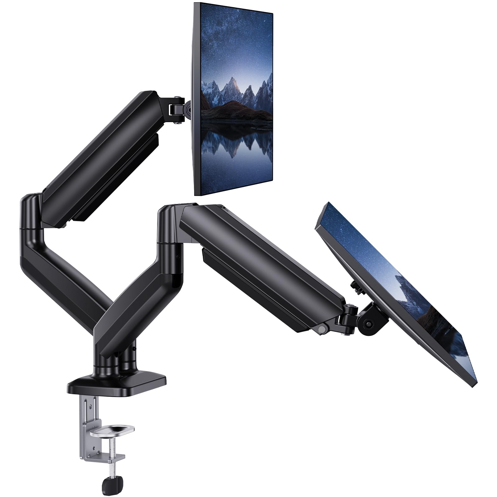 HUANUO Dual Monitor Mount for 2 Monitors up to 32 inches, Each Arm Holds Max 22lbs, Dual Monitor Stand with Advanced System, Height-Adjustable/Tilt/Swivel/Rotate, VESA Standard 75mm or 100mm
