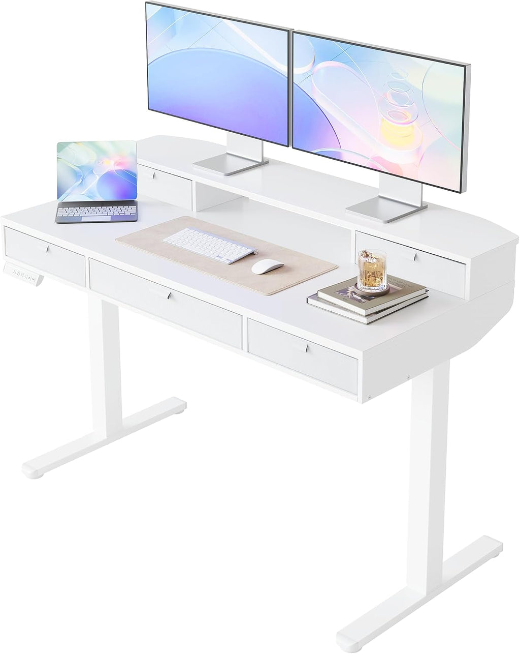 HUANUO Standing Sitting Desk Drawers 120 x 60 cm Adjustable Height | Compatible with C-clamp holder, 4 adjustable height adjustments