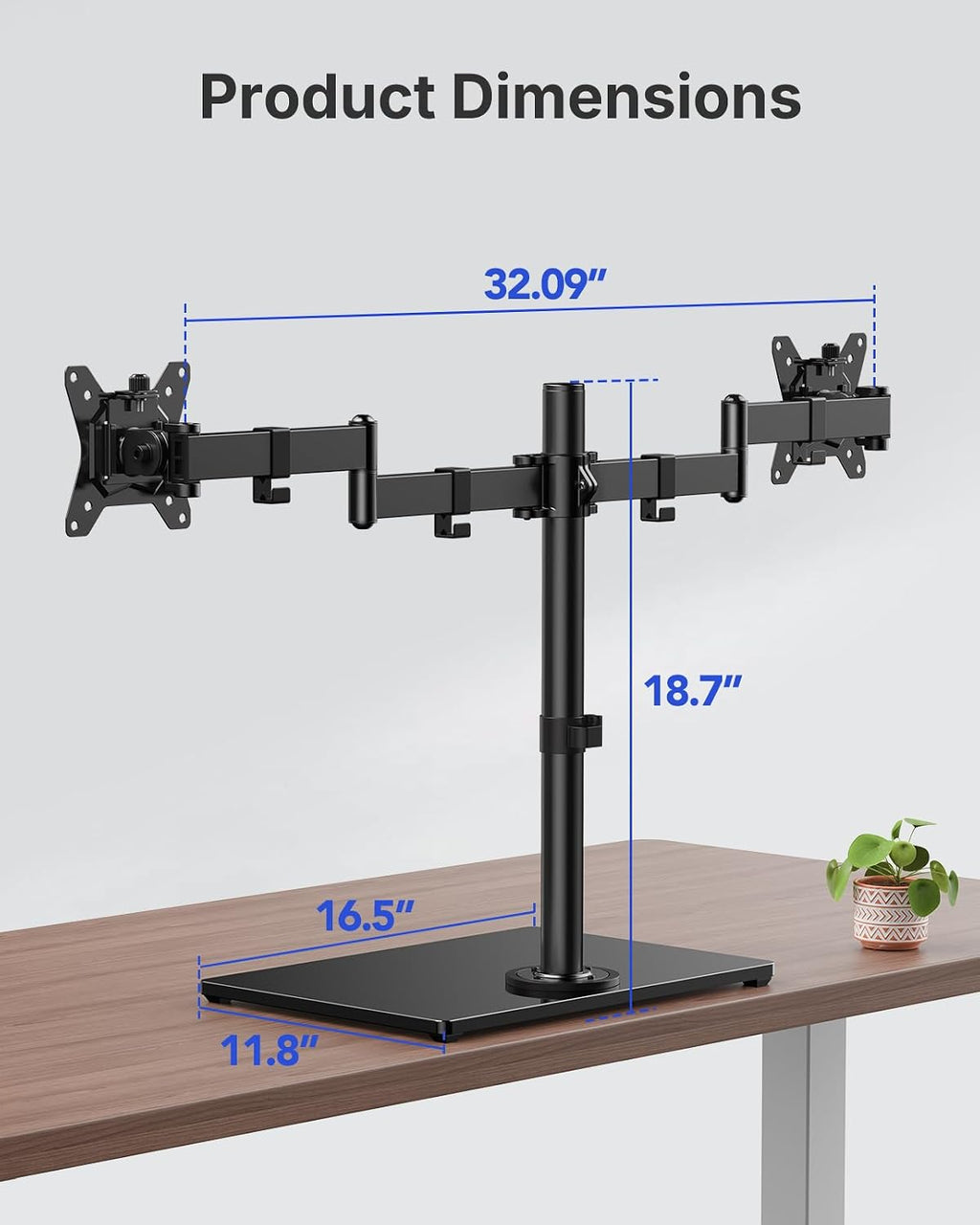 HUANUO Free Standing Dual Monitor Stand for 13-32 Inch Monitors, Glass Base