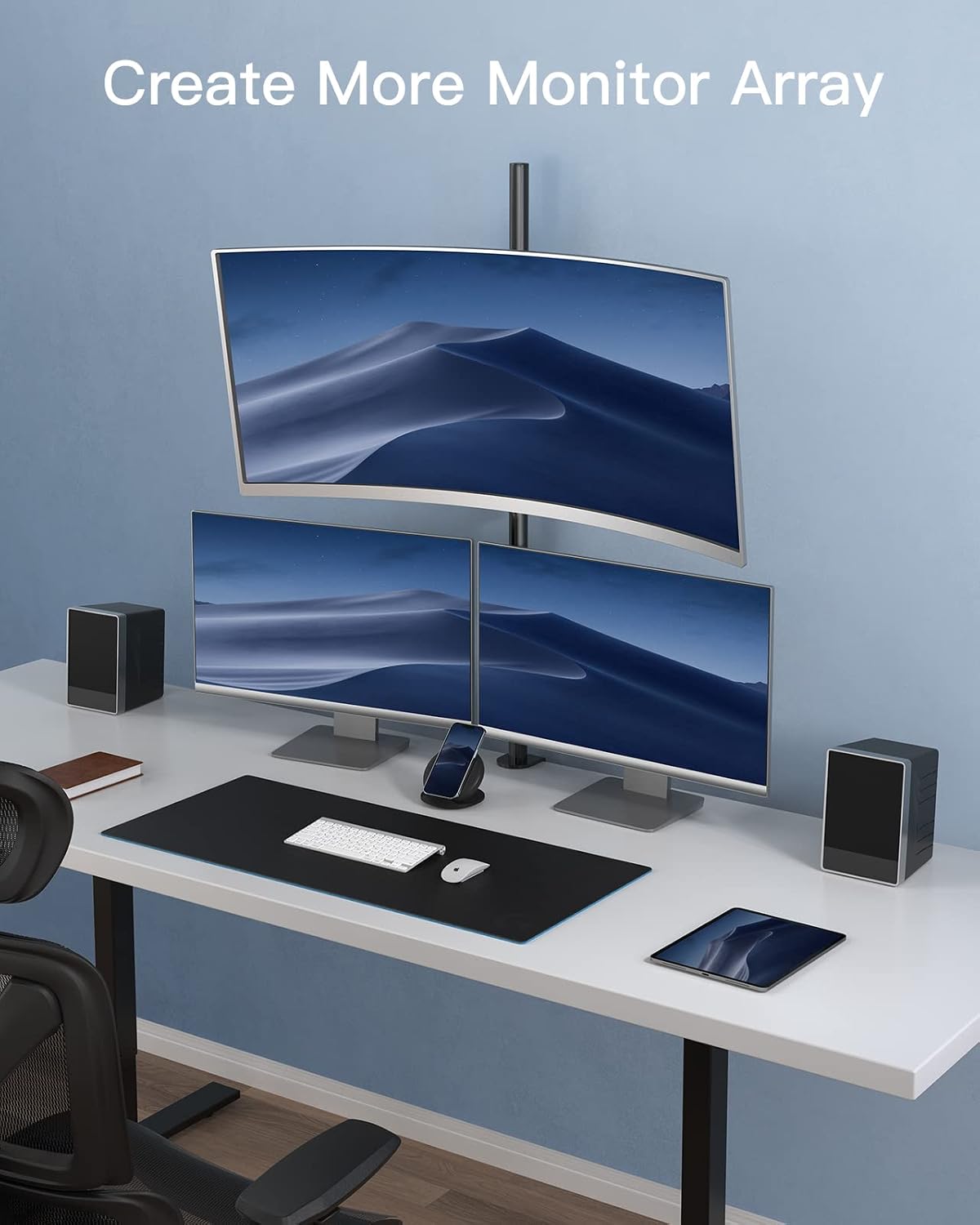 HUANUO Tall Monitor Arm Desk Mount, Adjustable Single Monitor Stand for 13-32" Screen, Ultra Wide Screen to 38 inch, Extra Tall VESA Mount Holds up to 10kg with C Clamp/Grommet Base