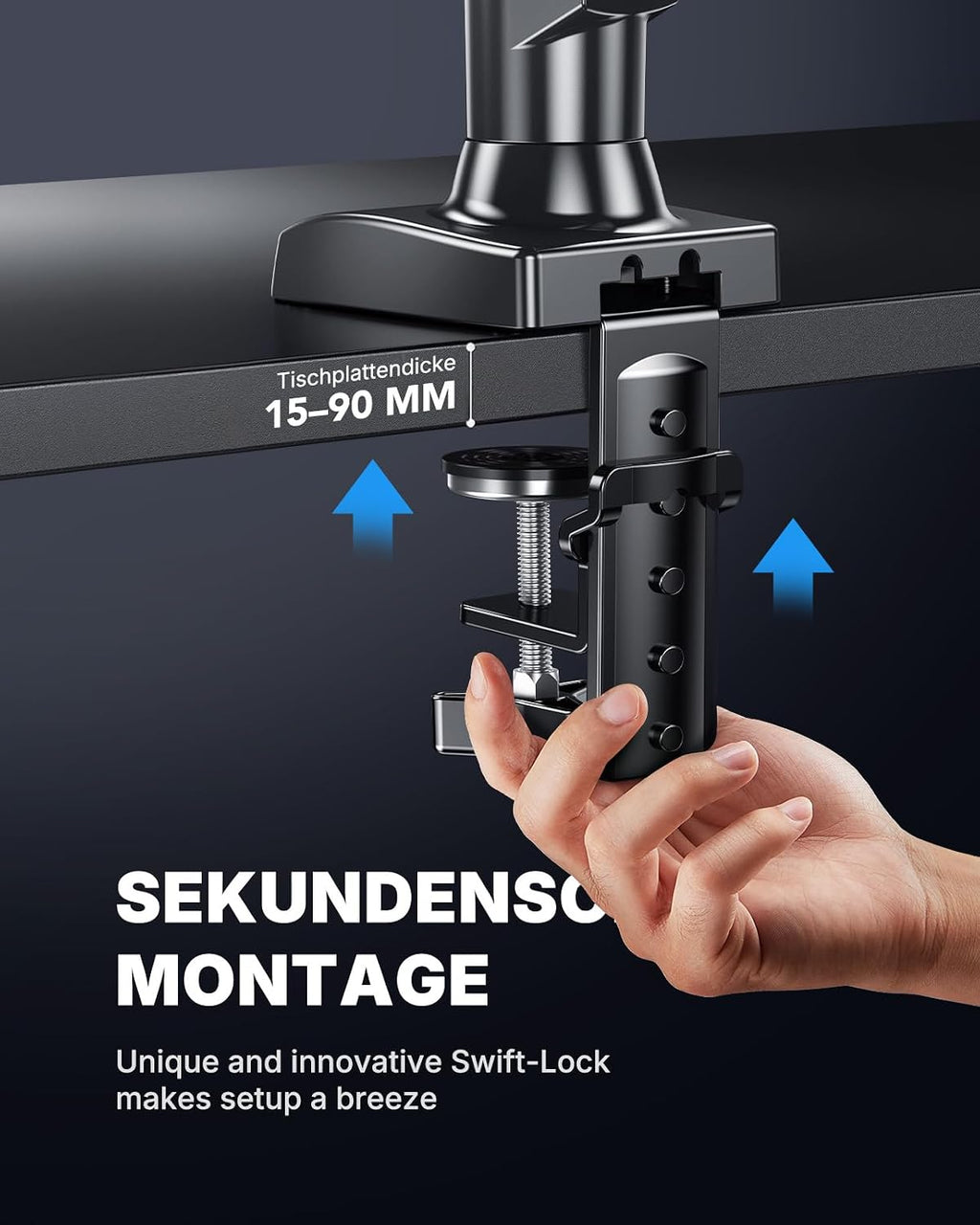 HUANUO Monitor Halterung für 13 bis 32 Zoll Bildschirme, Einzelner Monitorarm Ständer Hält 2~9 kg, Höhenverstellbare mit Neigungen, Schwenken, Dreht, VESA 75 & 100 mm