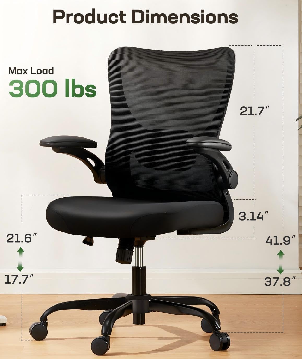 Marsail Ergonomic Office Chair, Home office desk chair With 3D PU armrests