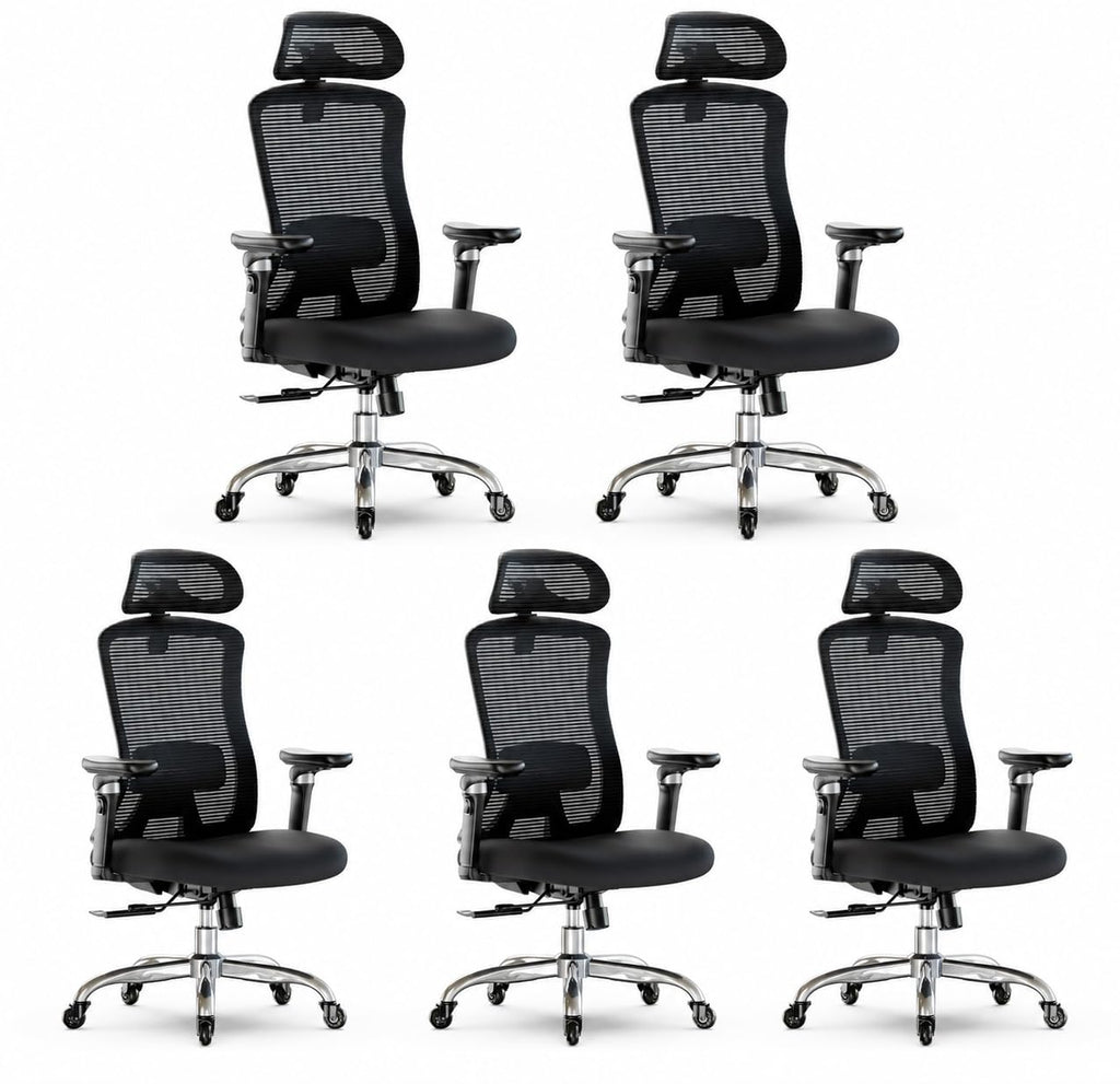 Marsail Ergonomic Desk Chair with 6D Armrests, Adjustable 3D Backrest, Sliding Seat, Lumbar Support and Lock Tilt in 4 Positions – High and Reinforced Chair with Capacity 150 kg, Black