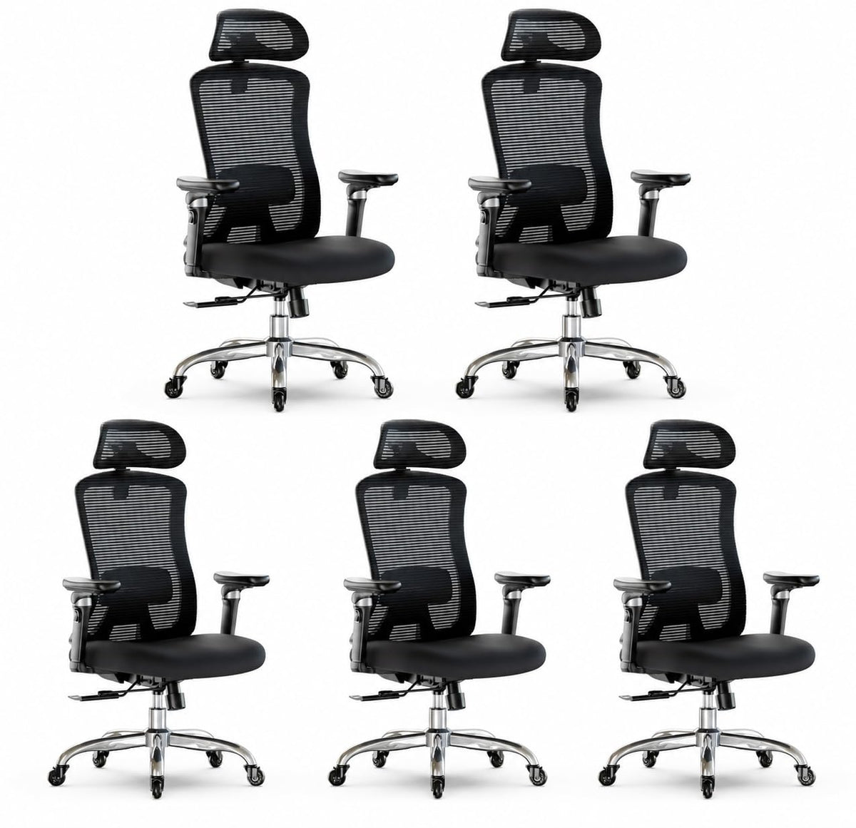 Marsail Ergonomic Desk Chair with 6D Armrests, Adjustable 3D Backrest, Sliding Seat, Lumbar Support and Lock Tilt in 4 Positions – High and Reinforced Chair with Capacity 150 kg, Black