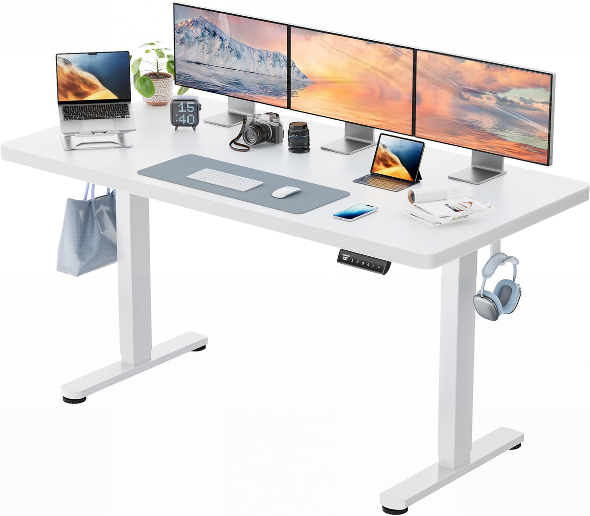 HUANUO Höhenverstellbarer Schreibtisch 140x80cm mit Ganze Tischplatte | Bürstenloser Motor, ergonomisches Stehpult, einfache Montage, für Homeoffice