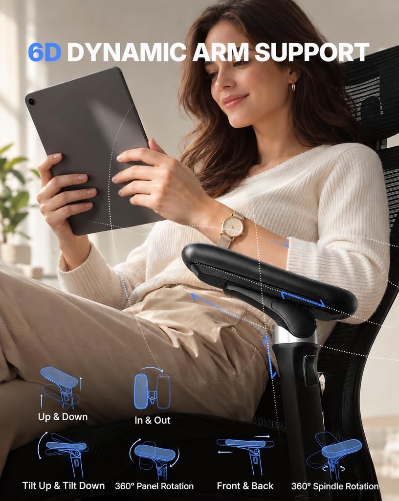 HUANUO Office Chair with 6D Armrests and Adjustable Seat Depth