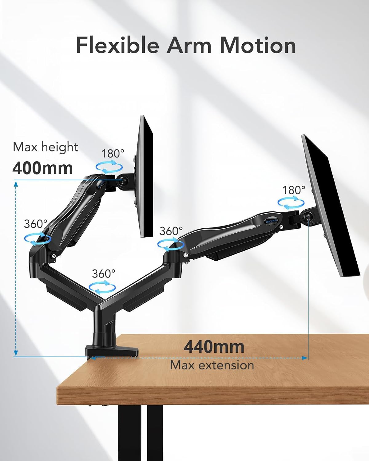 HUANUO Dual Monitor Stand for 13 to 32 Inch Screens, Dual Gaming Monitor Arm Desk Mount for Curved Flat Screens, Double Screen Arm Support VESA 75 & 100 mm