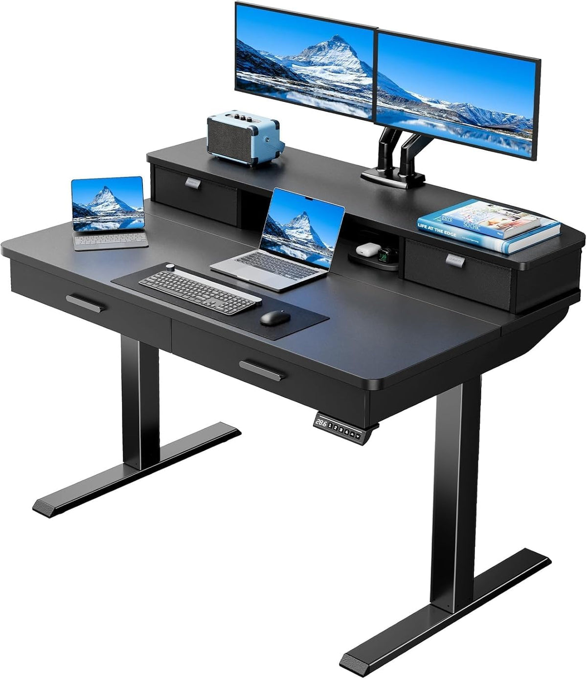 HUANUO 40 x 24 Inch Electric Standing Desk with 4 Drawers, Natural